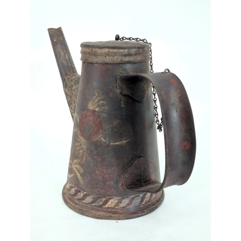 Antique Canadian Pacific Railroad Signal Oil Lamp Teapot Light Tole Painted Folk